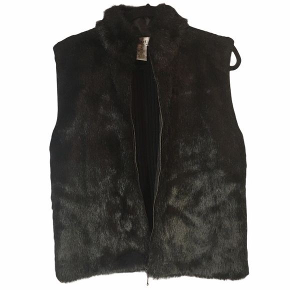 KIKIT Black Faux Fur Full Zip Mock Neck Vest Sz XL - Picture 2 of 11